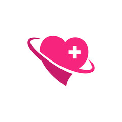 Obraz premium Heart care with hospital plus sign vector illustration. Heart vector icon symbol