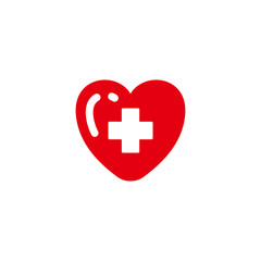 Obraz premium Heart care with hospital plus sign vector illustration. Heart vector icon symbol