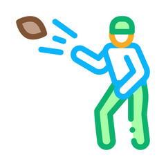 Rugby Player Throws Ball Icon Vector. Outline Rugby Player Throws Ball Sign. Isolated Contour Symbol Illustration