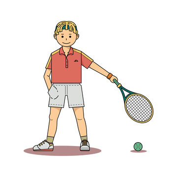 cool athlete boy with tennis racket.