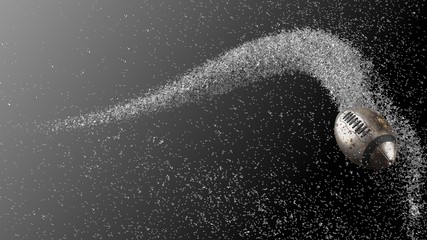 Roasted Metallic American Football Ball with Water Particles. 3D illustration. 3D high quality rendering.