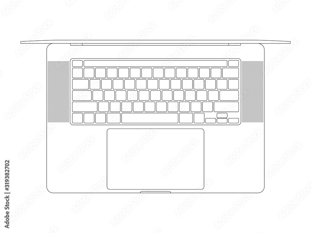 Fototapete laptop icon in thin line style design with keyboard and touchpad top view isolated on white backgrou