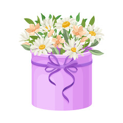 Floral Arrangement with Camomile in Box Vector Illustration