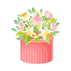 Floral Arrangement in Box Isolated on White Background Vector Illustration