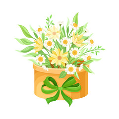 Floral Arrangement with Field Flowers and Twigs in Box Vector Illustration