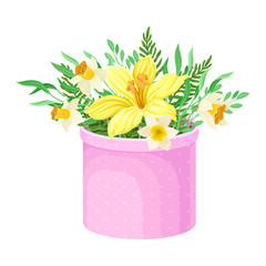 Floral Arrangement with Field Flowers and Twigs in Box Vector Illustration