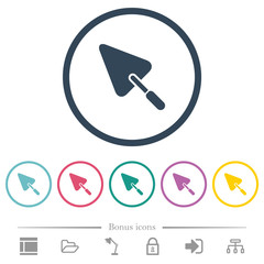 Trowel flat color icons in round outlines