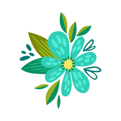 Stylized Floral Composition with Fancy Shaped Flowers Vector Illustration