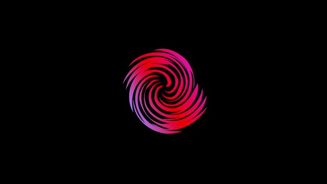 Spiral-shaped graphic object that rotates clockwise in the center, varying in size, on a background with a hypnotic, psychedelic and stroboscopic effect.