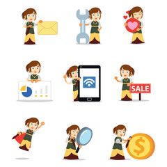 Set character of elegant woman noble with smile expression.