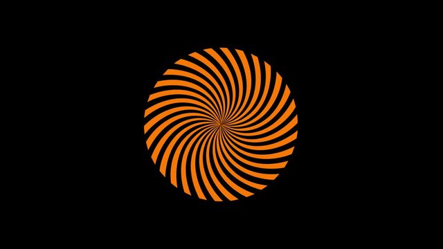 Spiral-shaped graphic object that rotates clockwise in the center, varying in size, on a background with a hypnotic, psychedelic and stroboscopic effect.