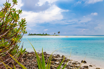 Maldive Islands Sand Beach Sunset Cloudy Sky View