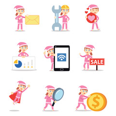 Set character of women in pajamas night party.