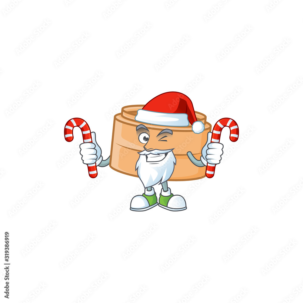 Poster Dimsum basket Cartoon character in Santa costume with candy