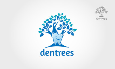 Fototapeta na wymiar Dentrees Vector Logo Template. Illustration logo is incorporated between a teeth and tree.