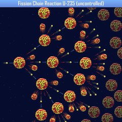 Fission Chain Reaction U-235 (uncontrolled) (3d illustration) © generalfmv
