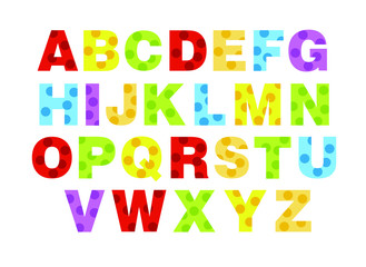 alphabet for children a-z. Kids learning material. Card for learning alphabet. colored alphabet in dots