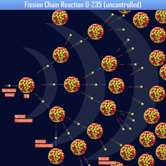 Fission Chain Reaction U-235 (uncontrolled) (3d illustration) © generalfmv