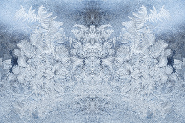 Frosty natural pattern on winter window, glass and Painting effect.