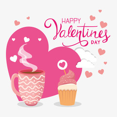 happy valentines day with cupcake and decoration