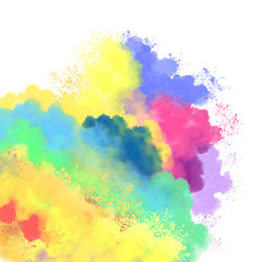 background with watercolor paint splashes and stains and bump and flash and burst of turquoise and yellow and green and red and purple and pink