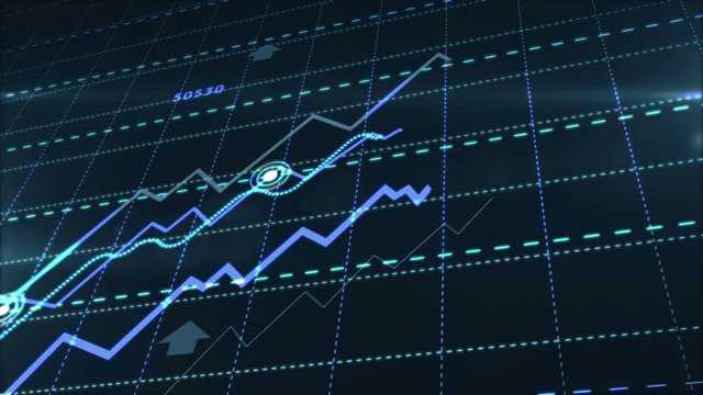 Growth up stock markets blue chart 3d loop animation. Success, rising business and financial graph, economy data diagram and money investment analysis loopable and seamless abstract concept.