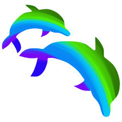 dolphins oil paint mom and baby jumping mothers day