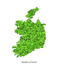 Vector isolated simplified illustration icon with bright green silhouette of Republic of Ireland map. Grassy texture effect. Environmental protection. Sigh for ecological problem and save nature.