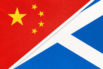 Republic of China vs Scotland national flag from textile. Relationship between two countries.