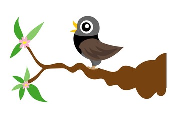 ptak, ptaszek, ćwierka, wesoły, drzewo, gałęź, naklejka na ścianę, pokój dziecka, ozdoba, dekoracja, reklama, hobby