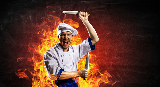 He is crazy about cooking. Mixed media