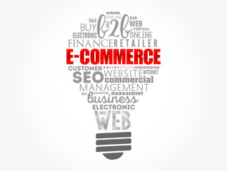 E-COMMERCE light bulb word cloud, business concept background