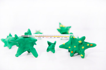 Microbes made from Play Clay. Abstract photo of the spread of the virus.