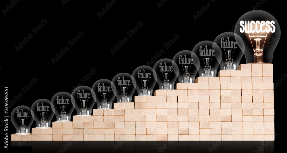 Poster Light Bulbs with Failure and Success Concept