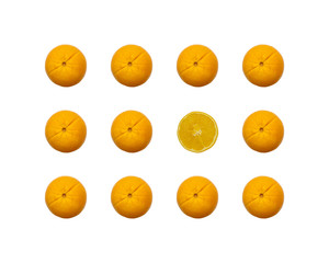 set of orange fruits isolated on white background