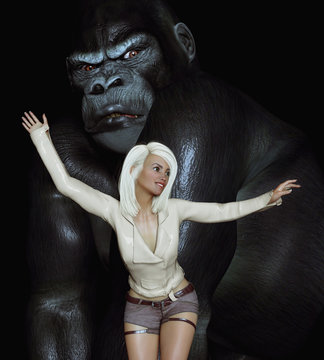 Blonde Frau mit Gorilla