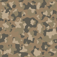 Fototapeta premium Brown beige camouflage seamless pattern. Modern military camo texture. Desert masking color. Stock vector illustration.