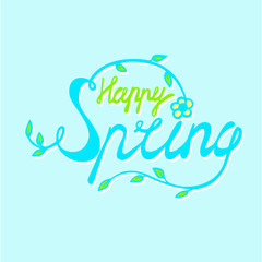Fototapeta na wymiar Hello Spring phrase hand drawn vector illustration sketched logotype icon. Lettering spring season with green leaf and flower. Concept for greeting card, invitation, banner, poster background.