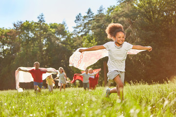 African girl is running with a towel