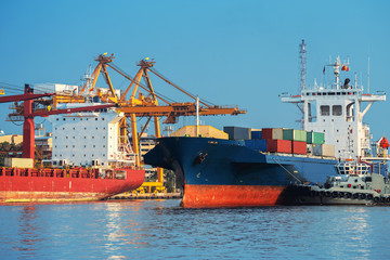 Container ship in export and import business and logistics.