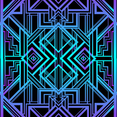 Art Deco vintage pattern in bright neon colors. Retro party geometric background 1920s style. Vector illustration for glamour party, thematic wedding or textile prints.