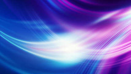 Dark blue abstract background with ultraviolet neon glow, blurry light lines, waves