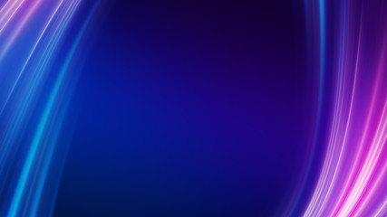 Dark blue abstract background with ultraviolet neon glow, blurry light lines, waves