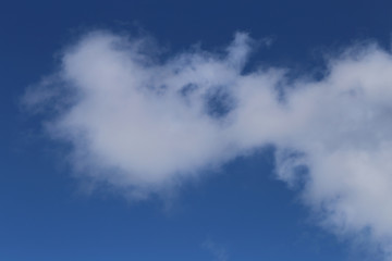 Blue sky with cute white clouds. Sunny summer day sky. Beautiful, relaxing background image that symbolizes happiness, religion and freedom. Color image.