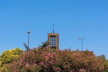 Facade of modern catholic church in Madrid