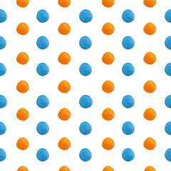 Seamless pattern of isolated and clipping pathed watercolor orange and blue dot which are opposite color on color wheel watercolor.