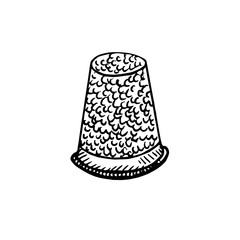 Thimble drawing, hand drawn doodle gravure vintage style, sketch, vector illustration