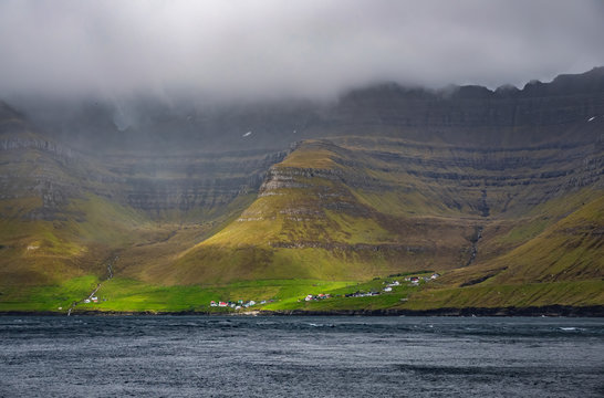Kunoy, Faroe islands village with extreme coastline