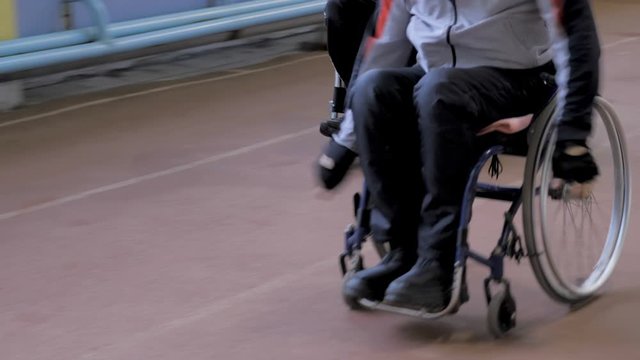 Disabled wheelchair athletes competing in a race