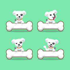 Cartoon character cute white dog with big bones for design.